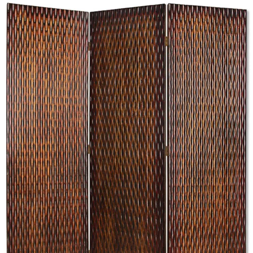 Brown Wood 3 Panel Screen By Homeroots | Room Dividers | Modishstore - 4