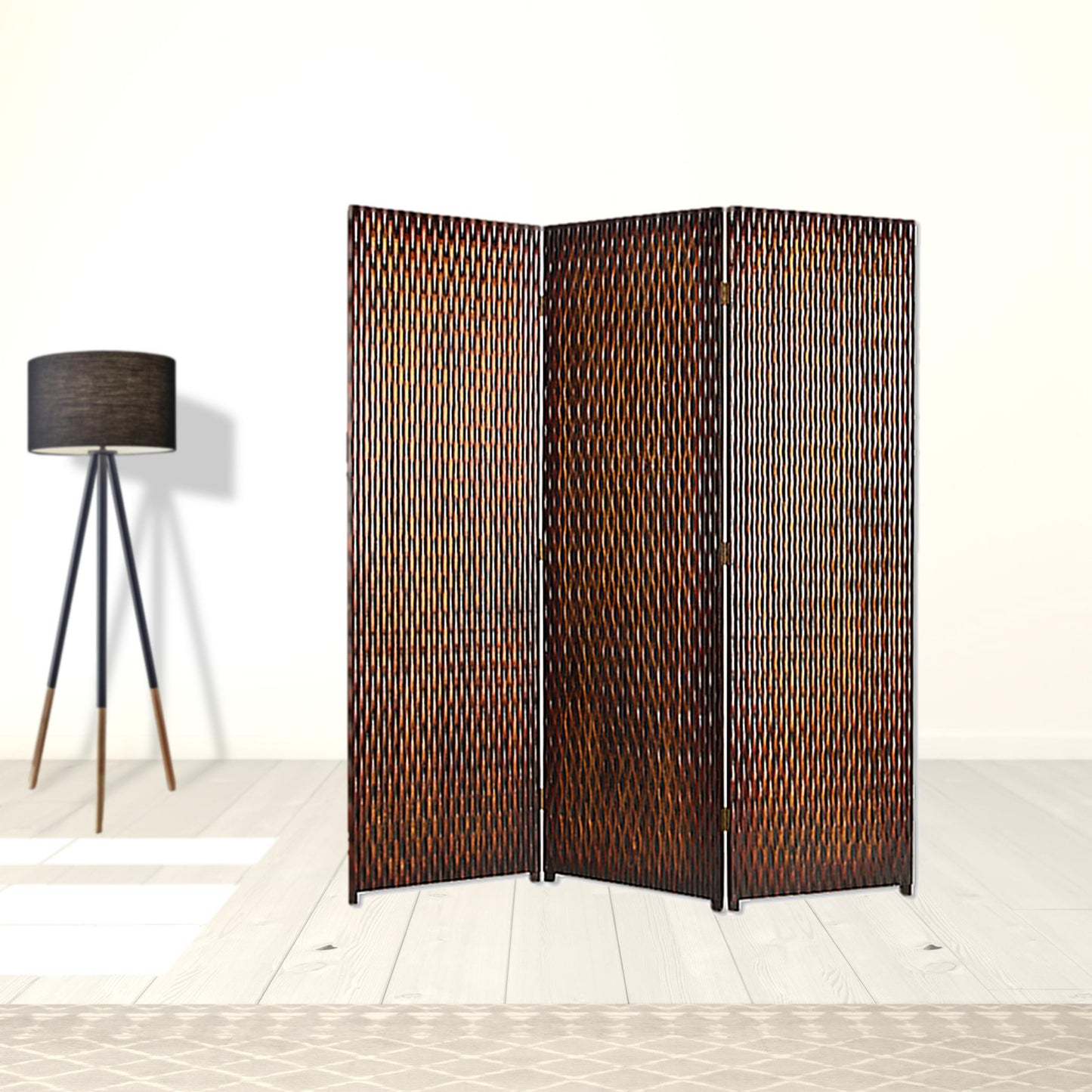 Brown Wood 3 Panel Screen By Homeroots | Room Dividers | Modishstore - 6