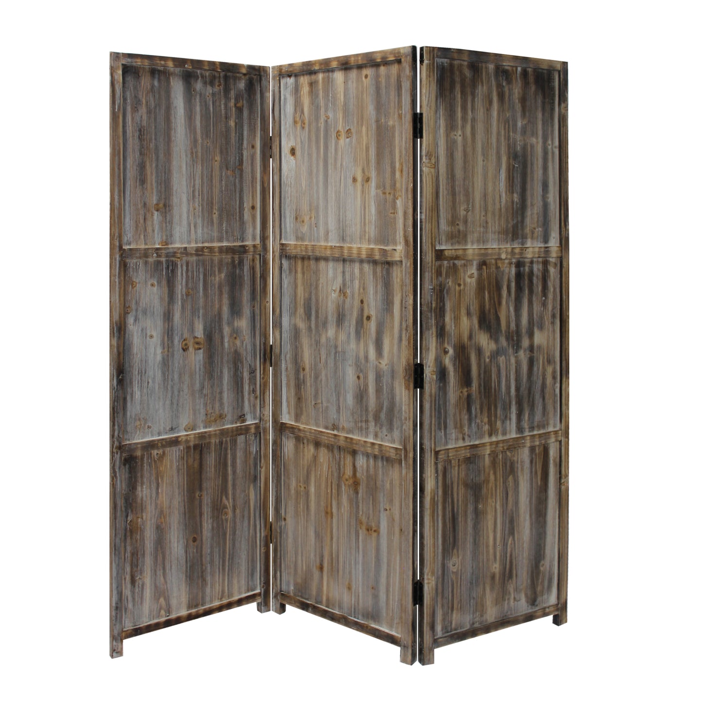 Brown 3 Panel Solid Wood Fortress Screen By Homeroots | Room Dividers | Modishstore - 1
