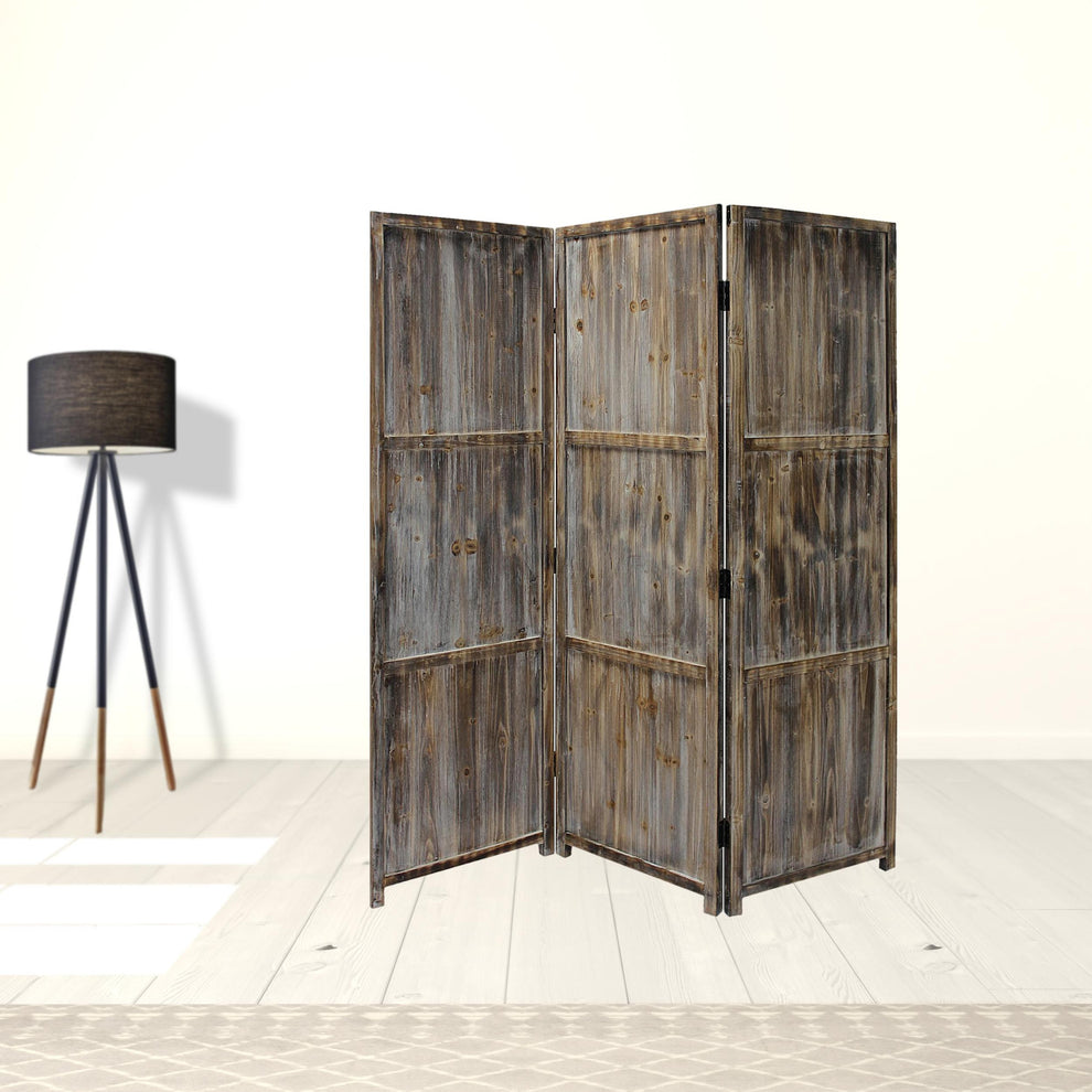 Brown 3 Panel Solid Wood Fortress Screen By Homeroots | Room Dividers | Modishstore - 5