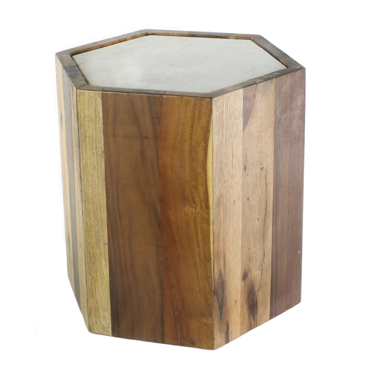 Reclaimed Wood Hexagon Table with Marble Top By HomArt | Side Tables | Modishstore - 3