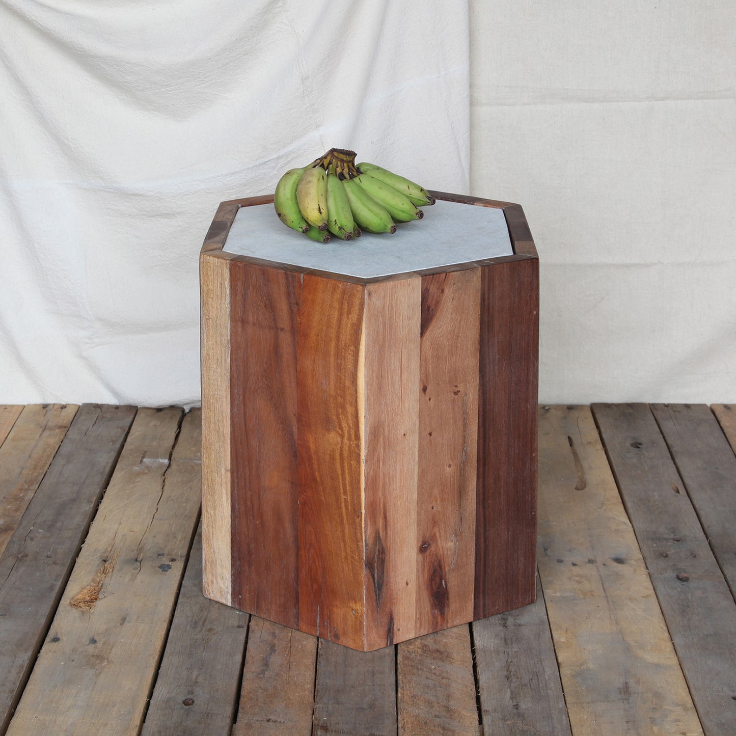 Reclaimed Wood Hexagon Table with Marble Top By HomArt | Side Tables | Modishstore - 2