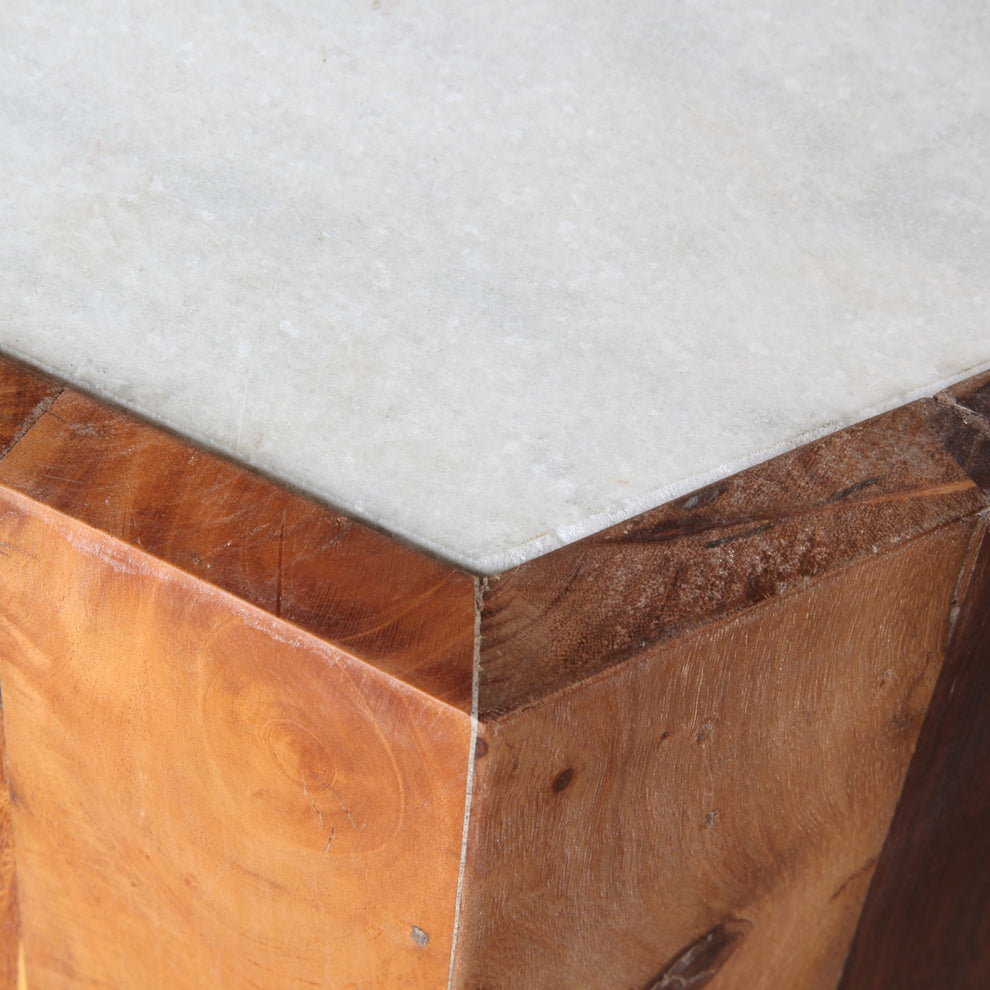 Reclaimed Wood Hexagon Table with Marble Top By HomArt | Side Tables | Modishstore - 4