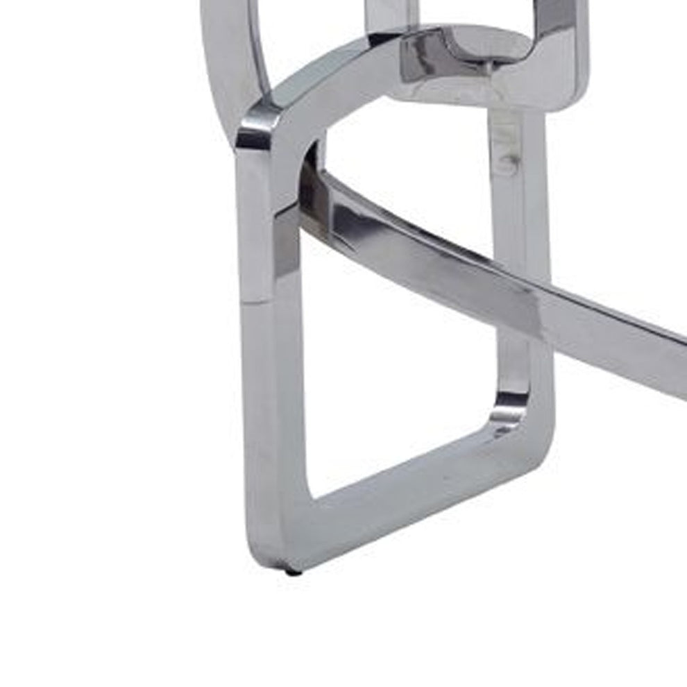Clear And Silver Glass And Stainless Steel Trestle Base Dining Table By Homeroots | Dining Tables | Modishstore - 2