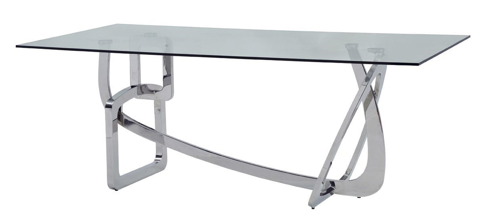 Clear And Silver Glass And Stainless Steel Trestle Base Dining Table By Homeroots | Dining Tables | Modishstore - 5