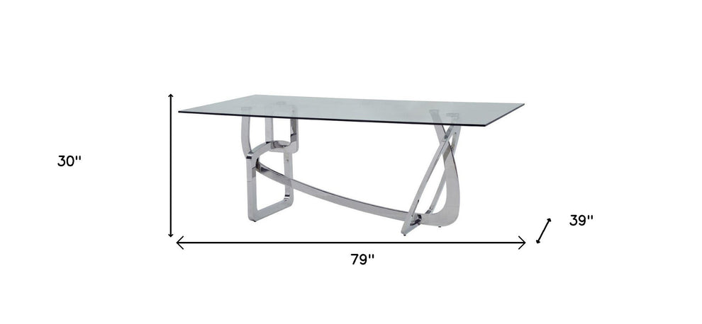 Clear And Silver Glass And Stainless Steel Trestle Base Dining Table By Homeroots | Dining Tables | Modishstore - 4