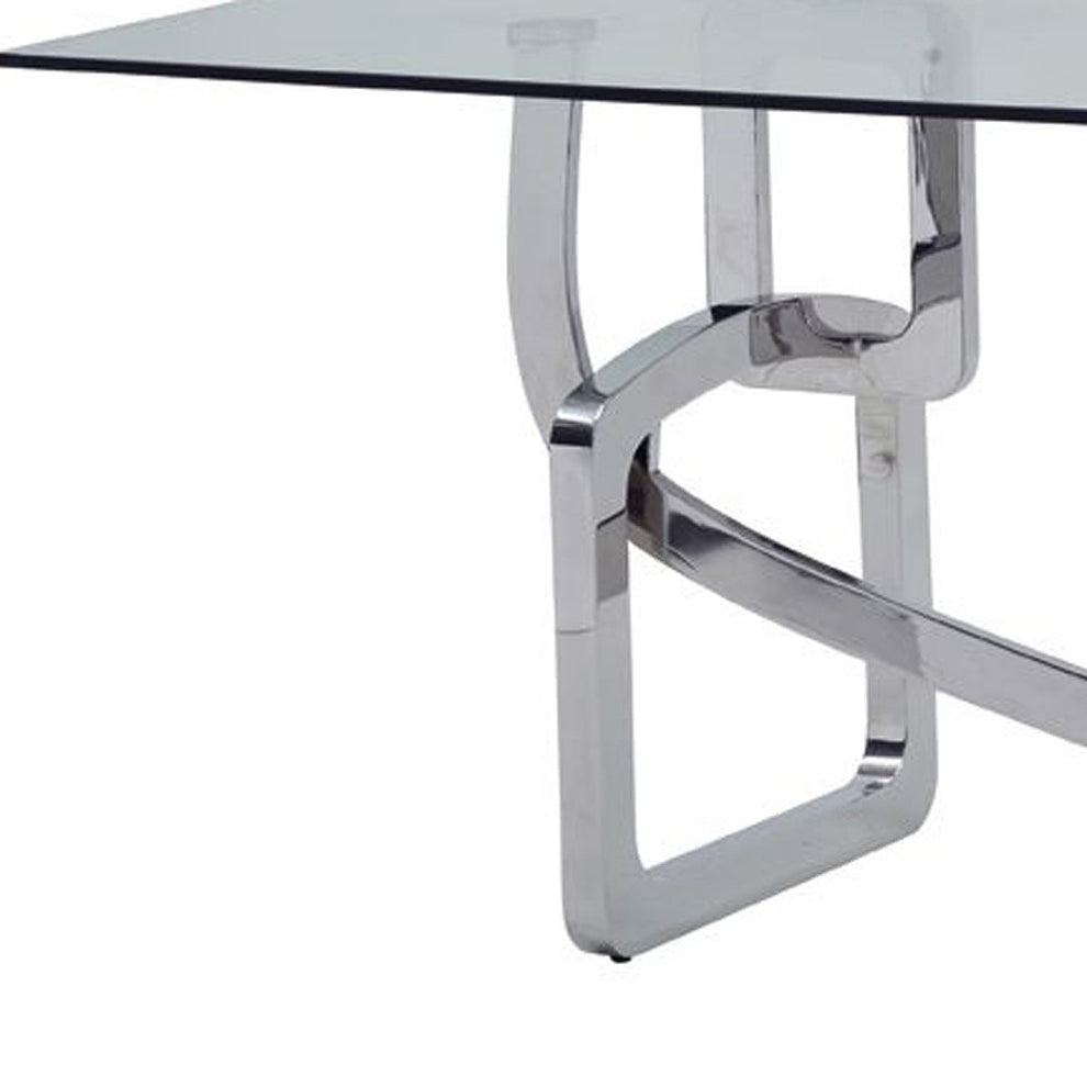 Clear And Silver Glass And Stainless Steel Trestle Base Dining Table By Homeroots | Dining Tables | Modishstore - 3