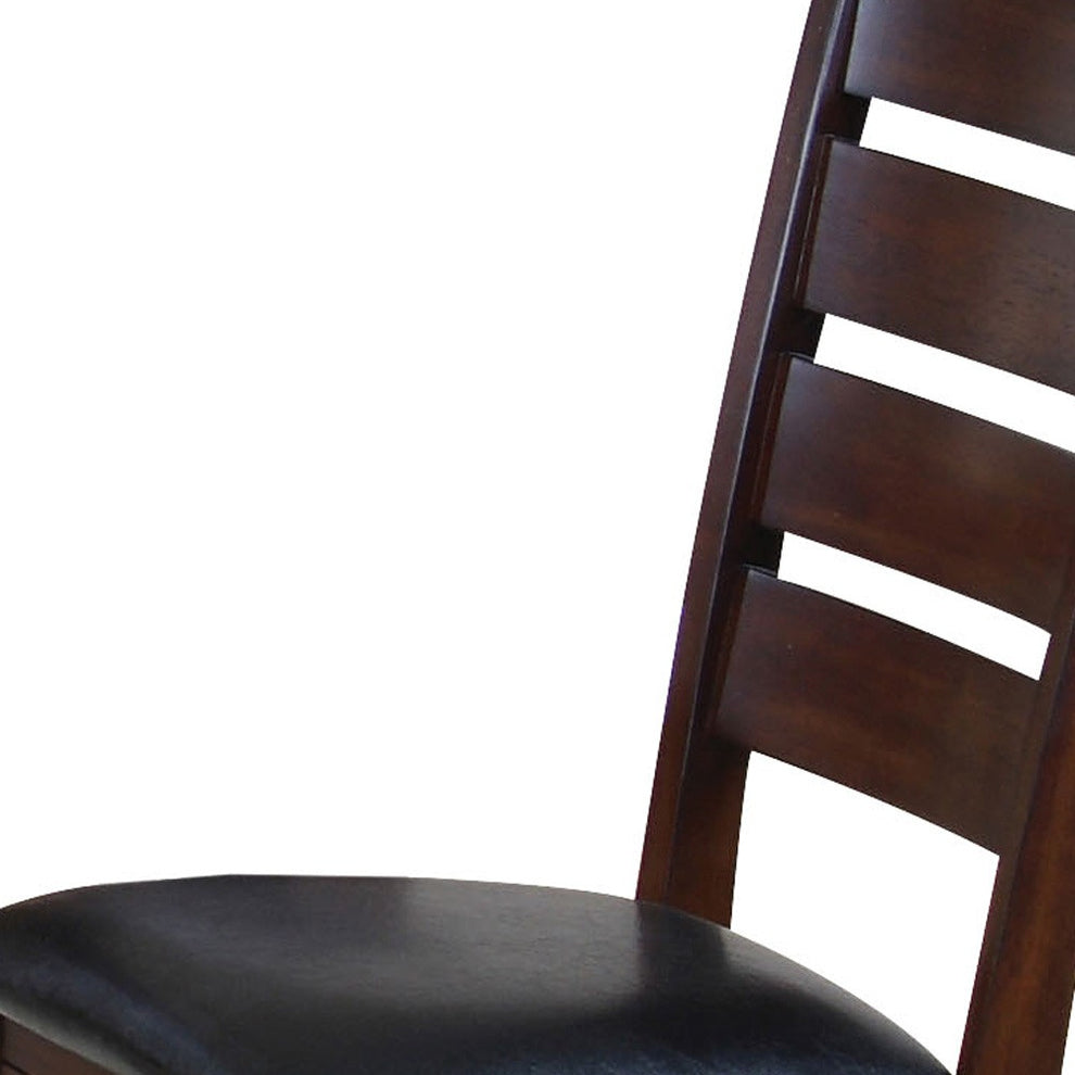 Set of Two Black And Dark Brown Upholstered Faux Leather Slat Back Dining Side Chairs By Homeroots | Dining Chairs | Modishstore - 4