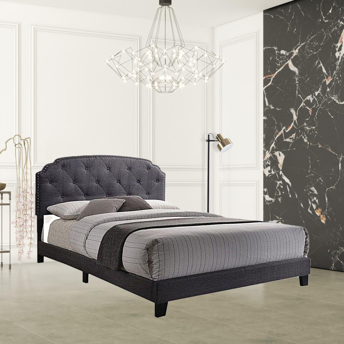 Queen Gray Fabric Bed By Homeroots | Beds | Modishstore