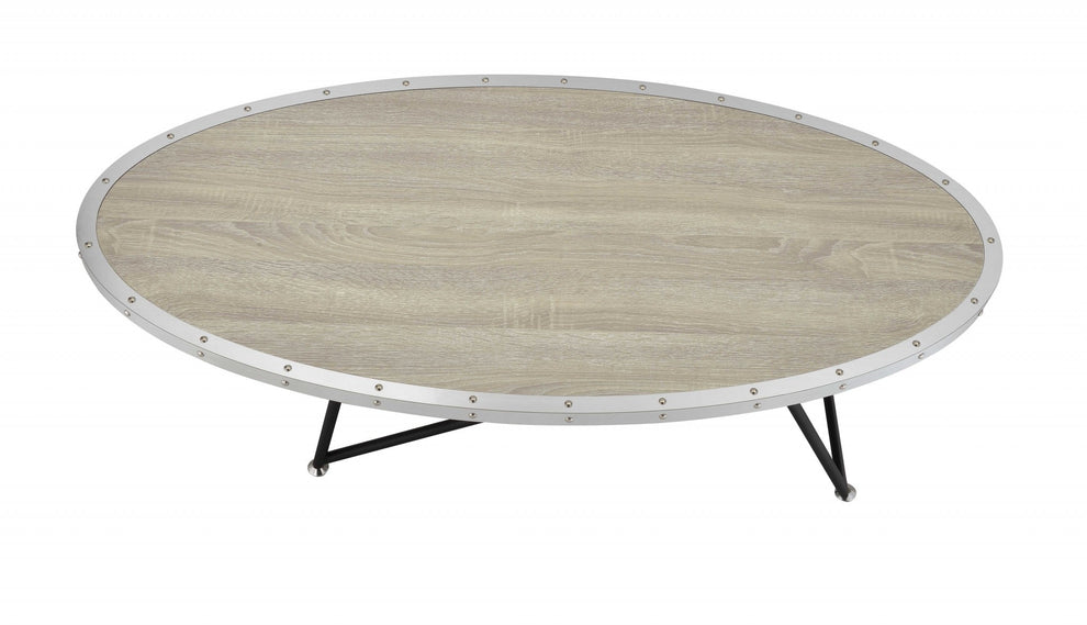 Natural and Black Wood And Iron Round Abstract Coffee Table By Homeroots | Coffee Tables | Modishstore - 5