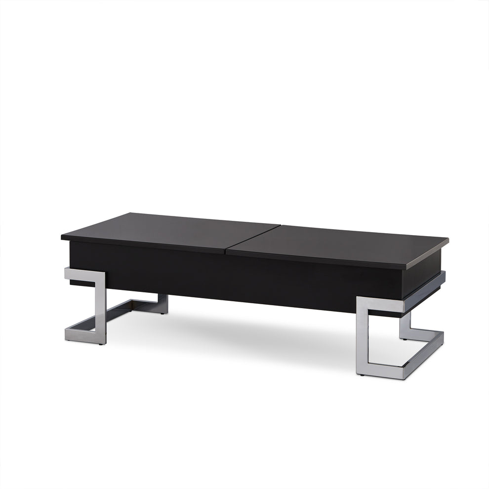 Black and Silver Wood And Iron Lift Top Sled Coffee Table By Homeroots | Coffee Tables | Modishstore - 6