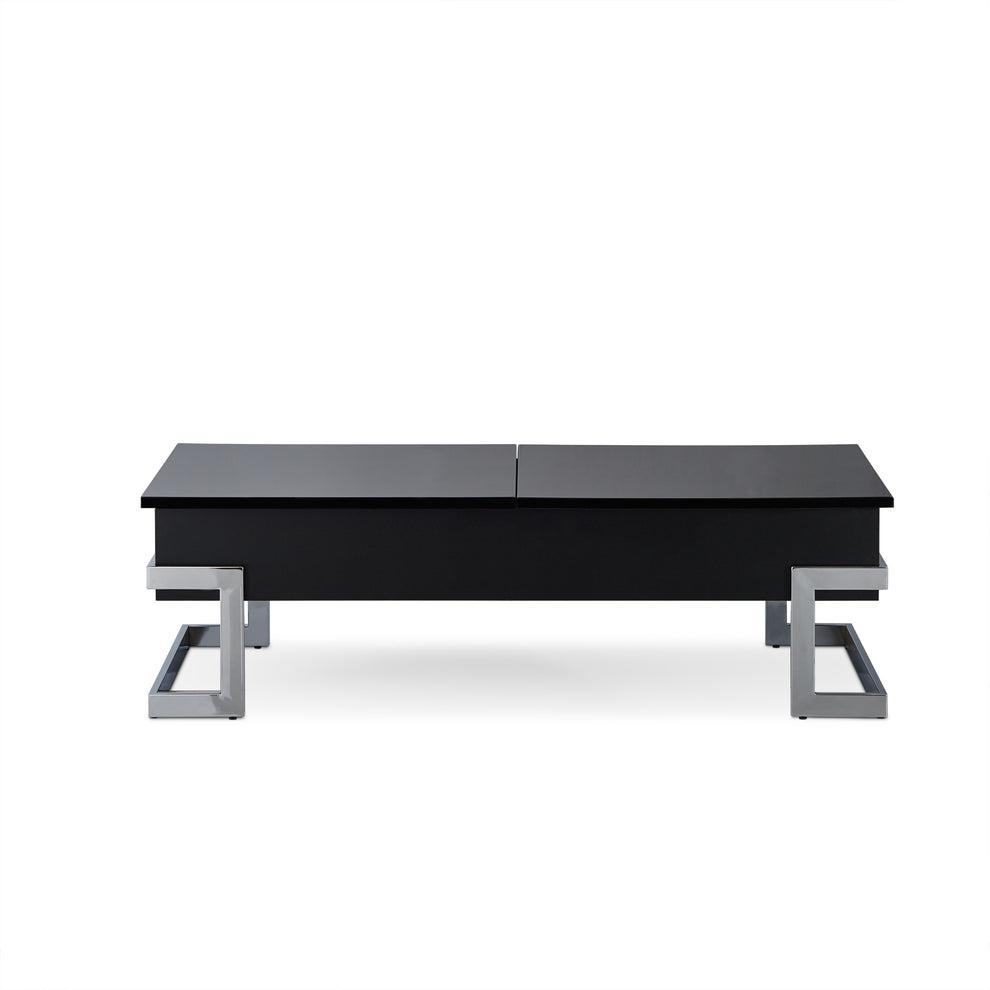 Black and Silver Wood And Iron Lift Top Sled Coffee Table By Homeroots | Coffee Tables | Modishstore - 5