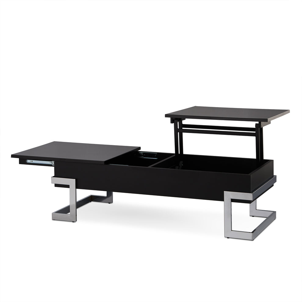 Black and Silver Wood And Iron Lift Top Sled Coffee Table By Homeroots | Coffee Tables | Modishstore - 4