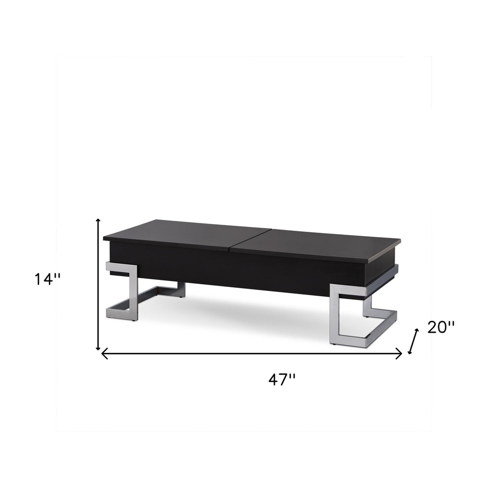 Black and Silver Wood And Iron Lift Top Sled Coffee Table By Homeroots | Coffee Tables | Modishstore - 3