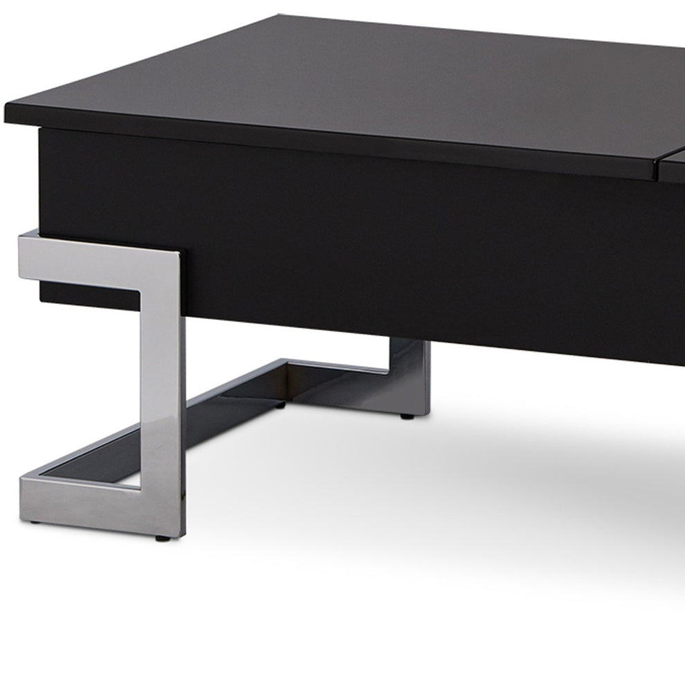 Black and Silver Wood And Iron Lift Top Sled Coffee Table By Homeroots | Coffee Tables | Modishstore - 2