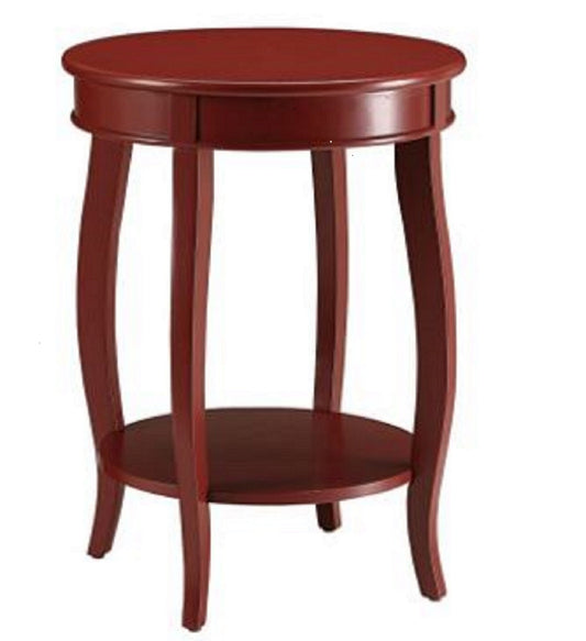 Red Wood Round End Table With Shelf By Homeroots | End Tables | Modishstore - 1
