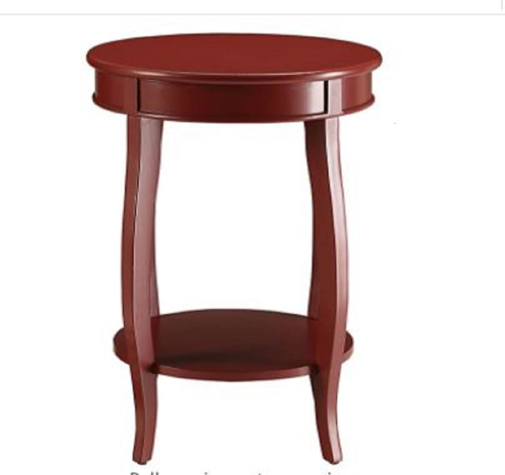 Red Wood Round End Table With Shelf By Homeroots | End Tables | Modishstore - 7