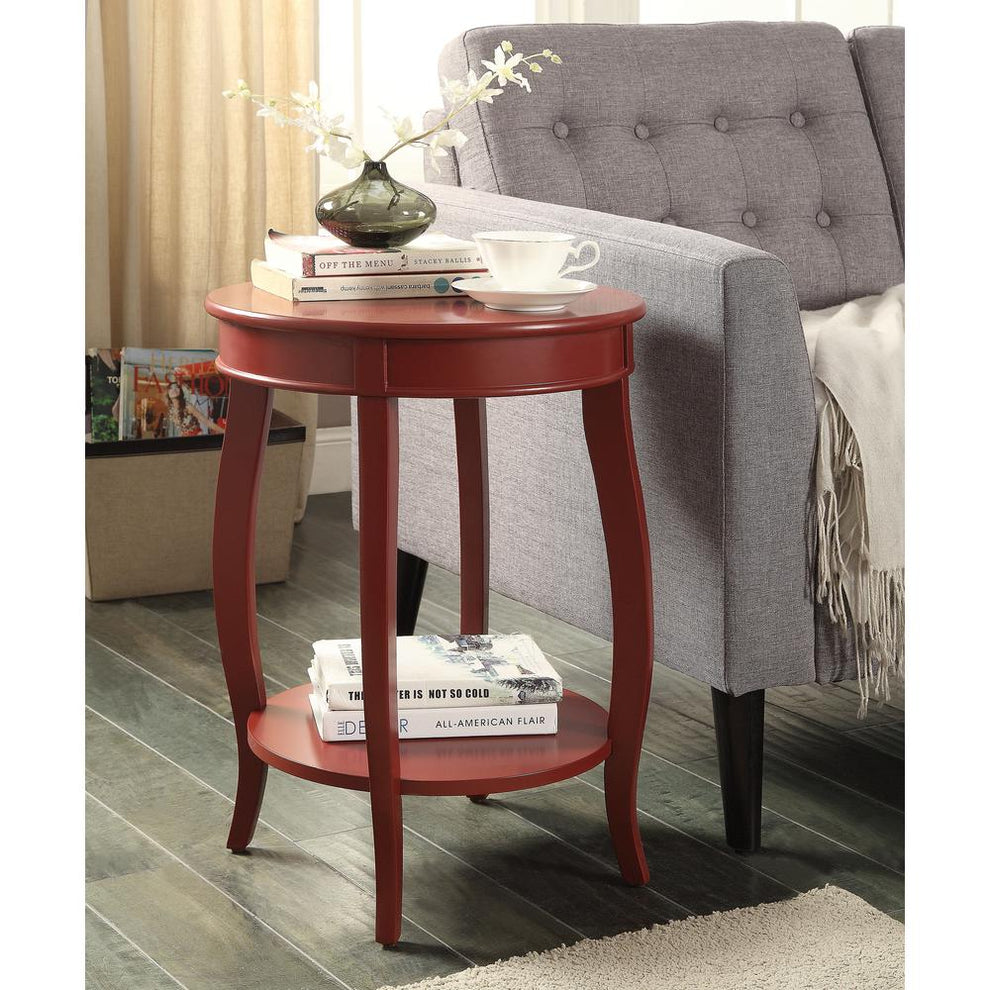 Red Wood Round End Table With Shelf By Homeroots | End Tables | Modishstore - 5