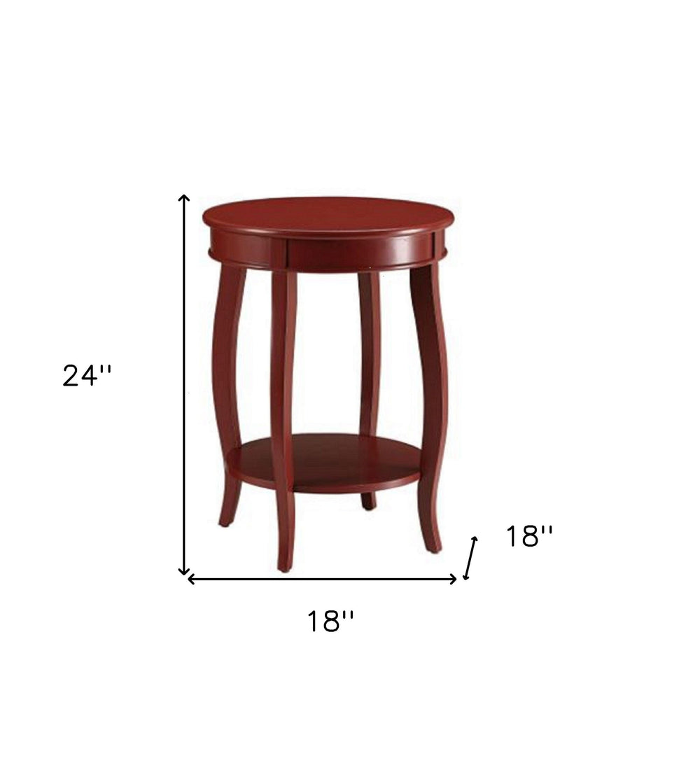 Red Wood Round End Table With Shelf By Homeroots | End Tables | Modishstore - 6