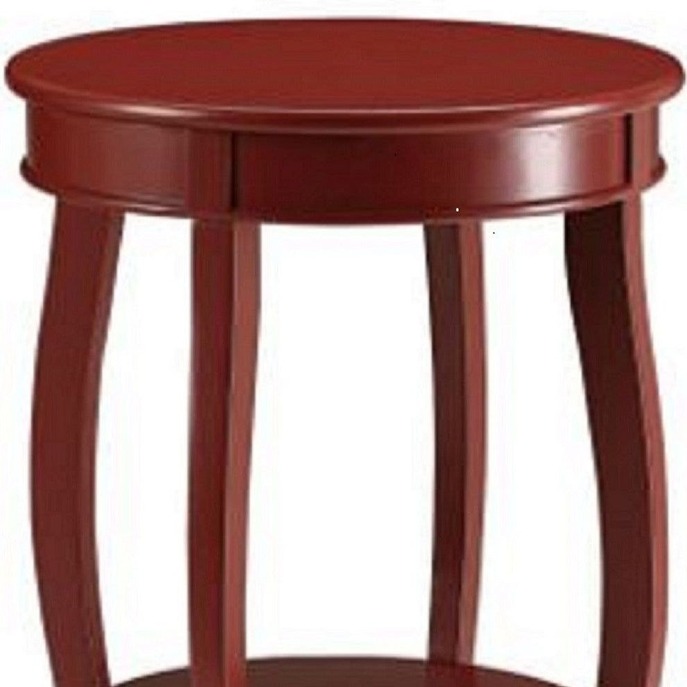Red Wood Round End Table With Shelf By Homeroots | End Tables | Modishstore - 3
