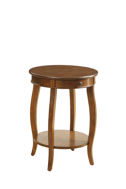Brown Solid Wood Round End Table With Shelf By Homeroots | End Tables | Modishstore - 1