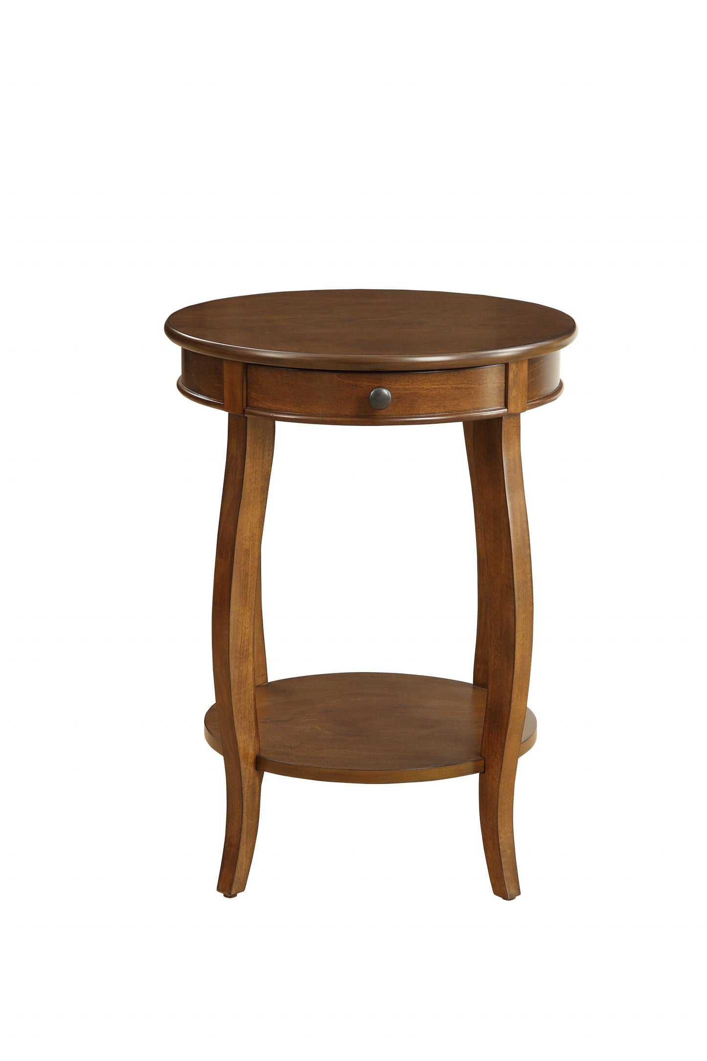 Brown Solid Wood Round End Table With Shelf By Homeroots | End Tables | Modishstore - 2