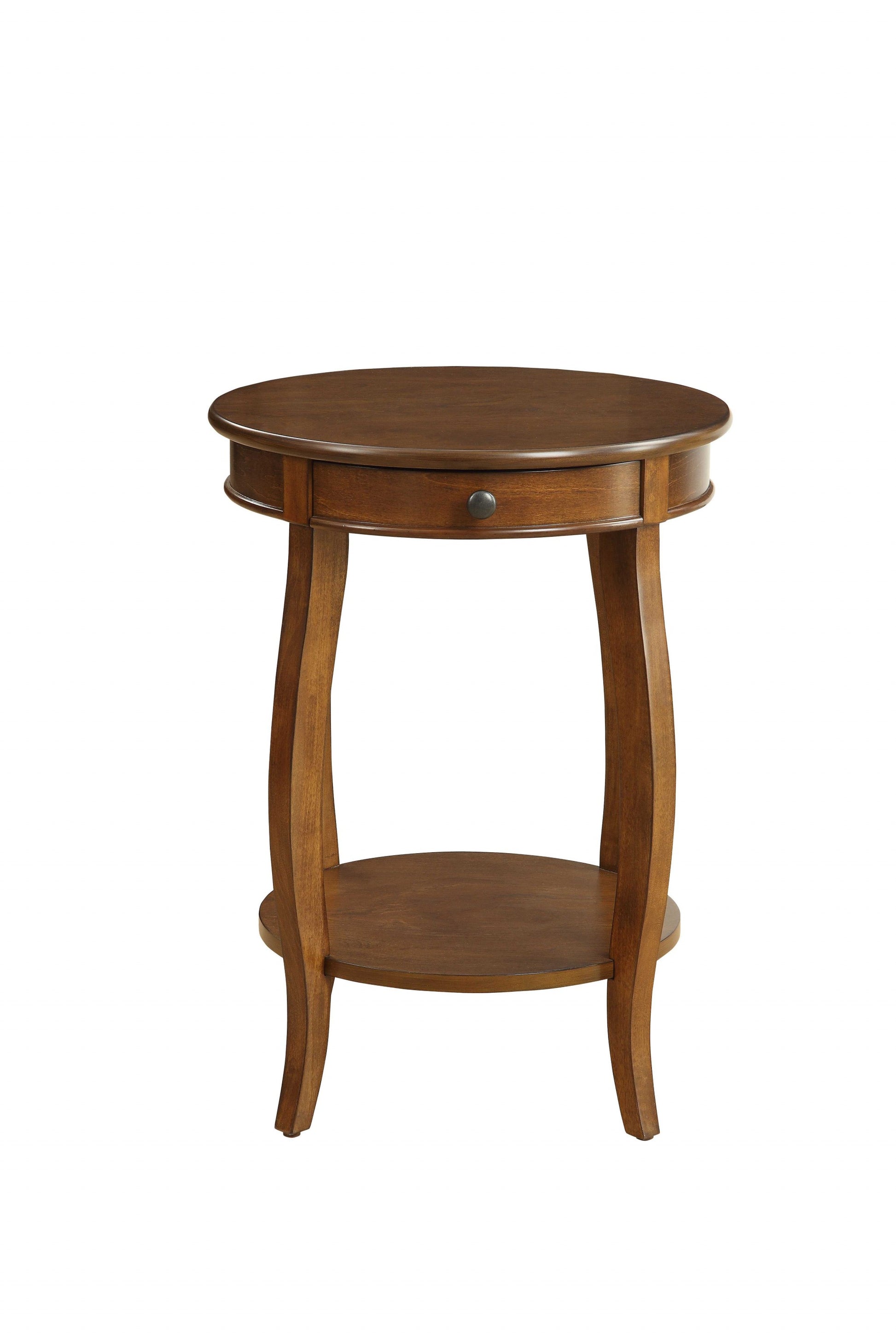 Brown Solid Wood Round End Table With Shelf By Homeroots | End Tables | Modishstore - 2