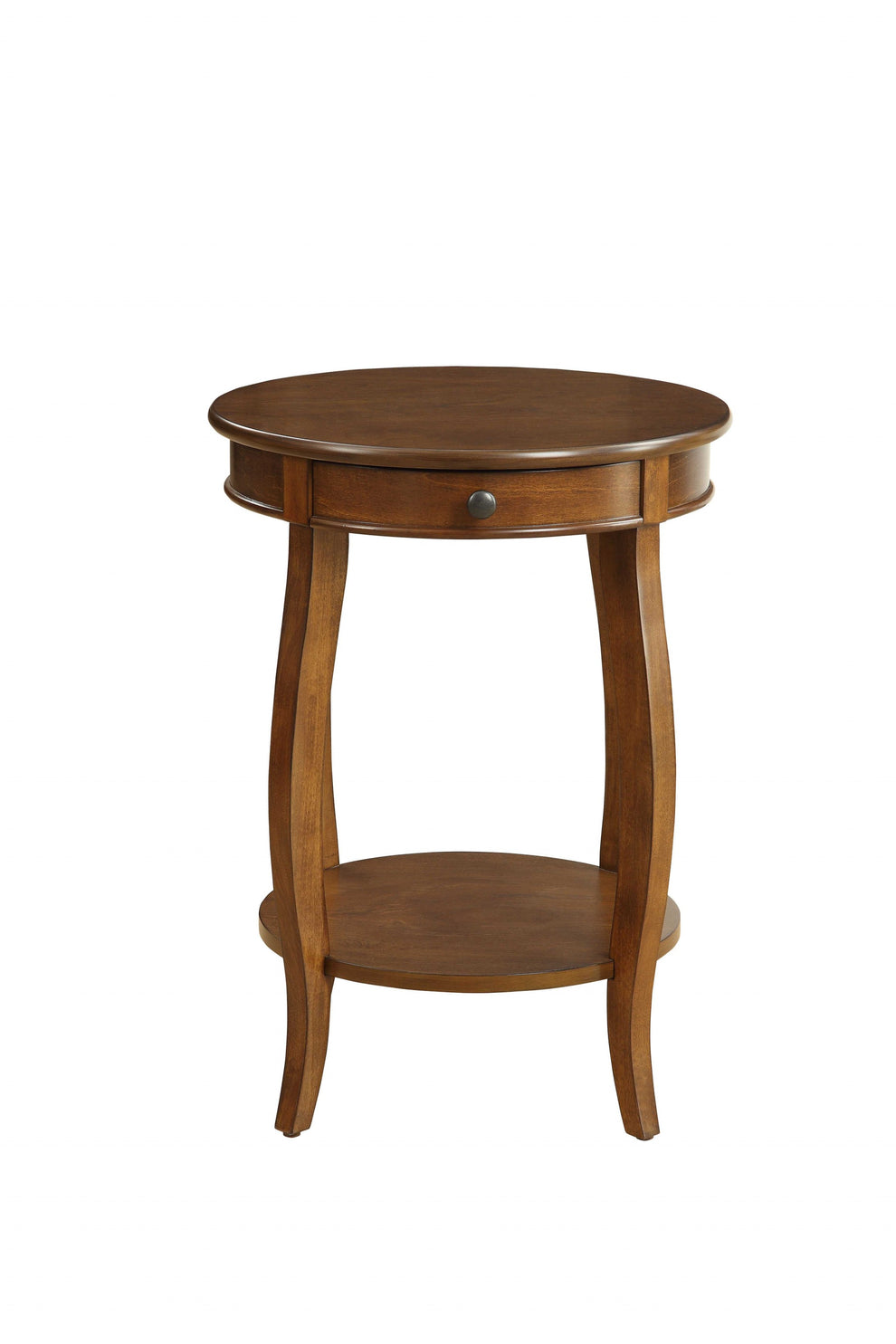 Brown Solid Wood Round End Table With Shelf By Homeroots | End Tables | Modishstore - 2