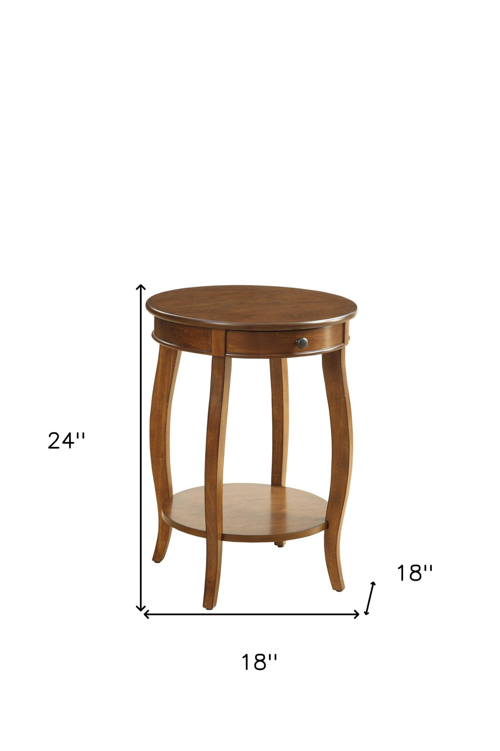 Brown Solid Wood Round End Table With Shelf By Homeroots | End Tables | Modishstore - 4