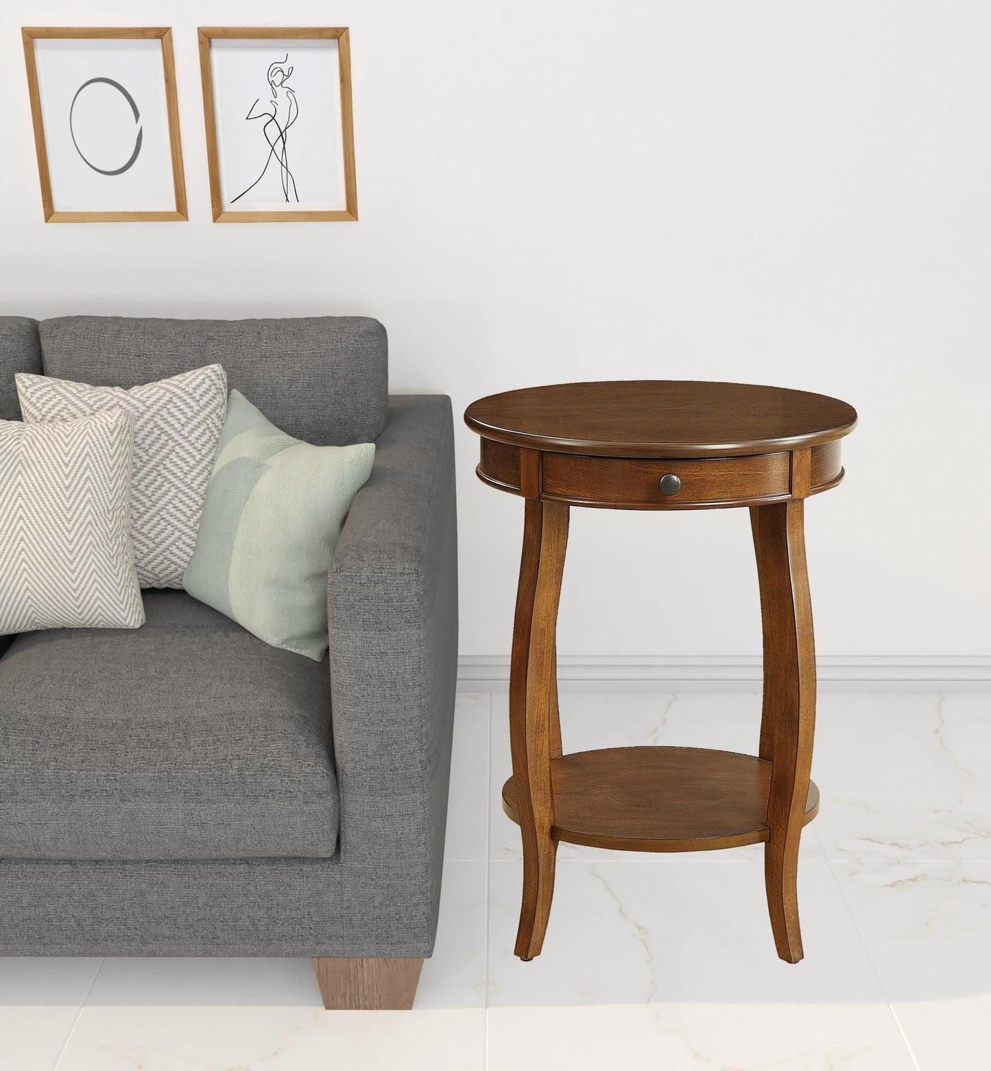 Brown Solid Wood Round End Table With Shelf By Homeroots | End Tables | Modishstore - 5