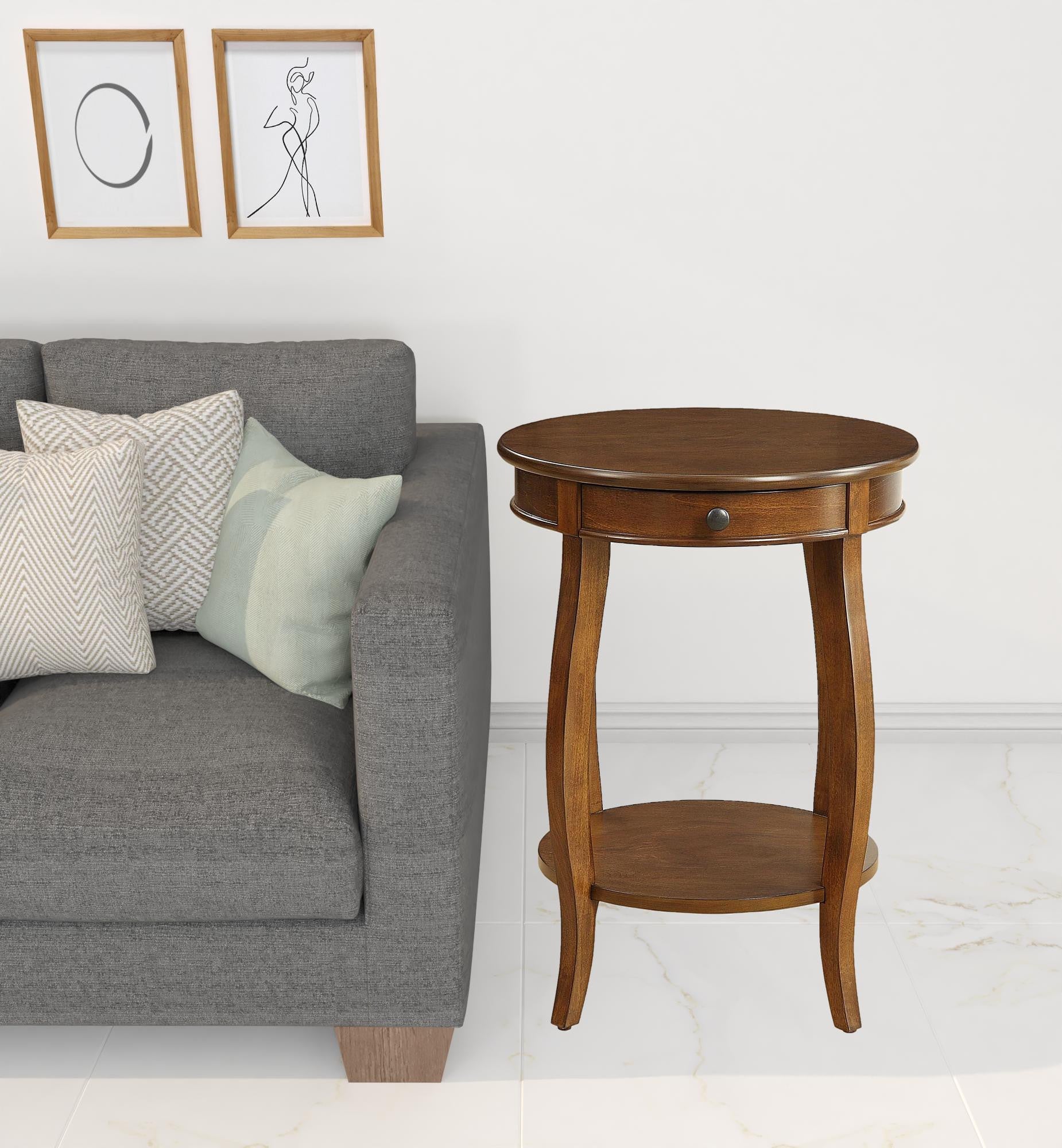 Brown Solid Wood Round End Table With Shelf By Homeroots | End Tables | Modishstore - 5