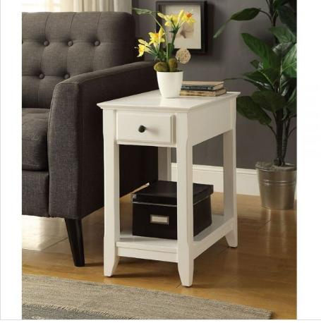 White Solid and Manufactured Wood End Table With Drawer And Shelf By Homeroots | End Tables | Modishstore - 5