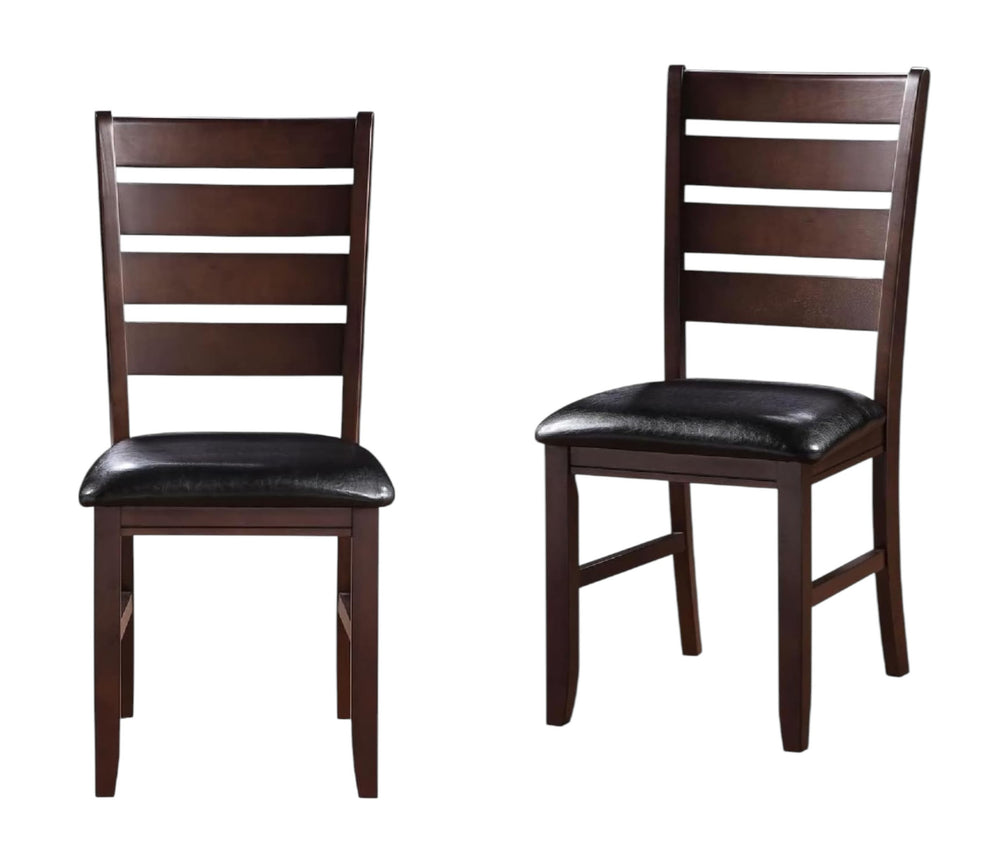 Set of Two Black And Brown Faux Leather Wood Slat Back Dining Side Chairs By Homeroots | Dining Chairs | Modishstore - 2