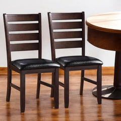 Set of Two Black And Brown Faux Leather Wood Slat Back Dining Side Chairs By Homeroots