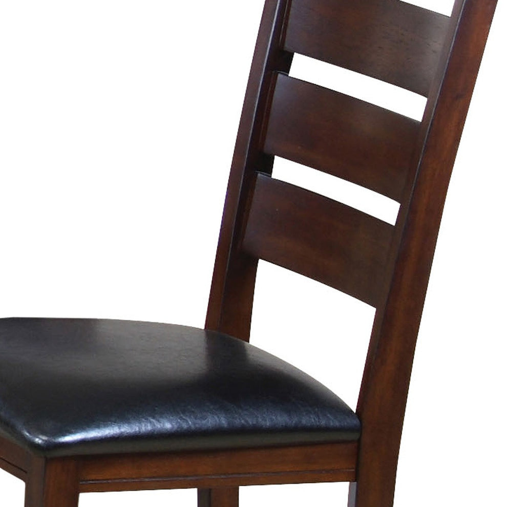 Set of Two Black And Brown Faux Leather Wood Slat Back Dining Side Chairs By Homeroots | Dining Chairs | Modishstore - 5
