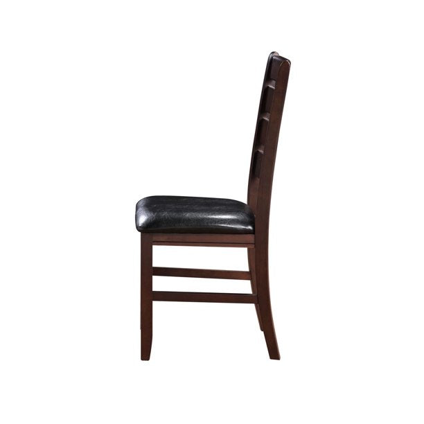 Set of Two Black And Brown Faux Leather Wood Slat Back Dining Side Chairs By Homeroots | Dining Chairs | Modishstore - 8