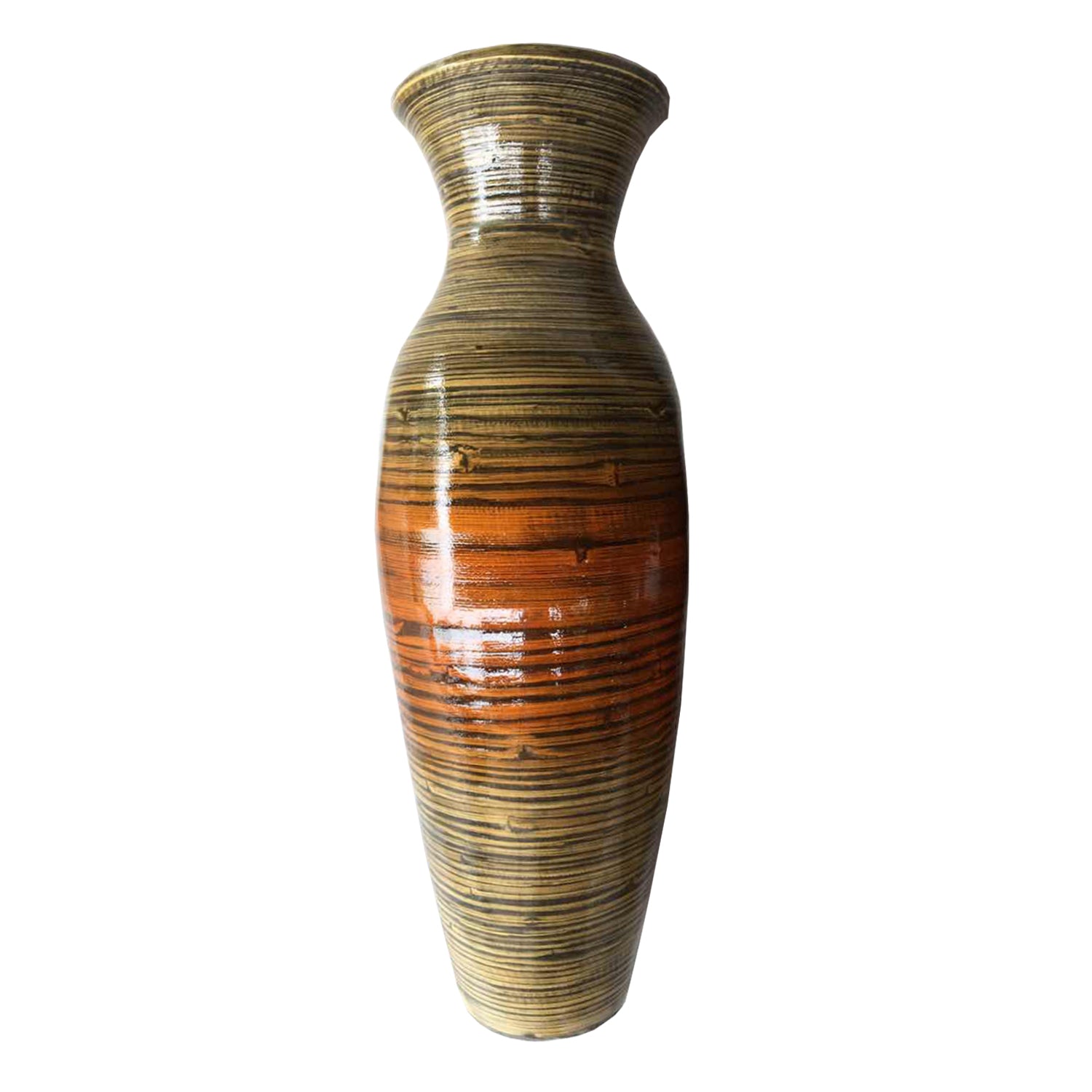 Gold and Brown Striped Urn Bamboo Floor Vase By Homeroots | Vases | Modishstore - 2