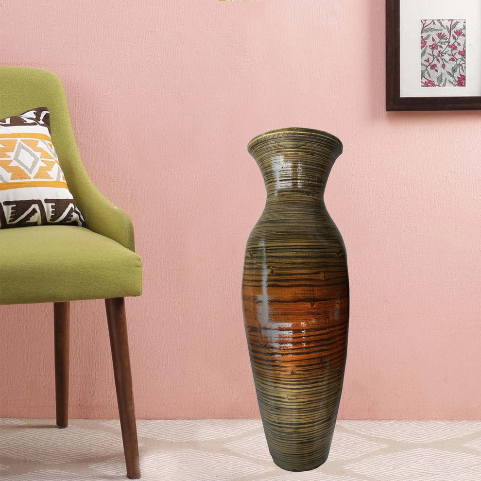 Gold and Brown Striped Urn Bamboo Floor Vase By Homeroots | Vases | Modishstore - 4