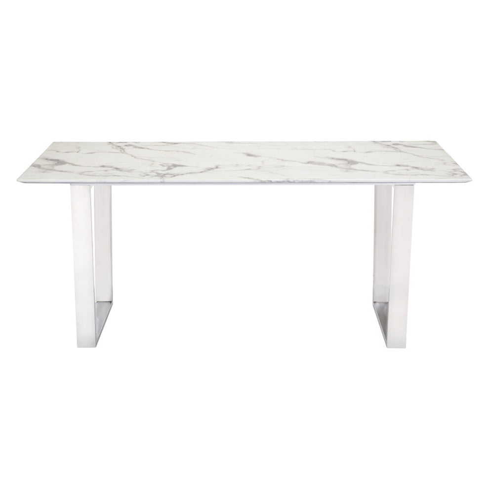 White And Silver Marble And Steel Sled Base Dining Table By Homeroots | Dining Tables | Modishstore - 3