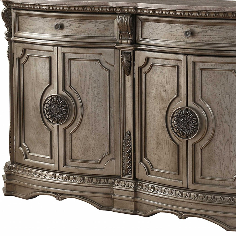 Champagne Solid Wood Two Drawer Server By Homeroots | Sideboards | Modishstore - 5