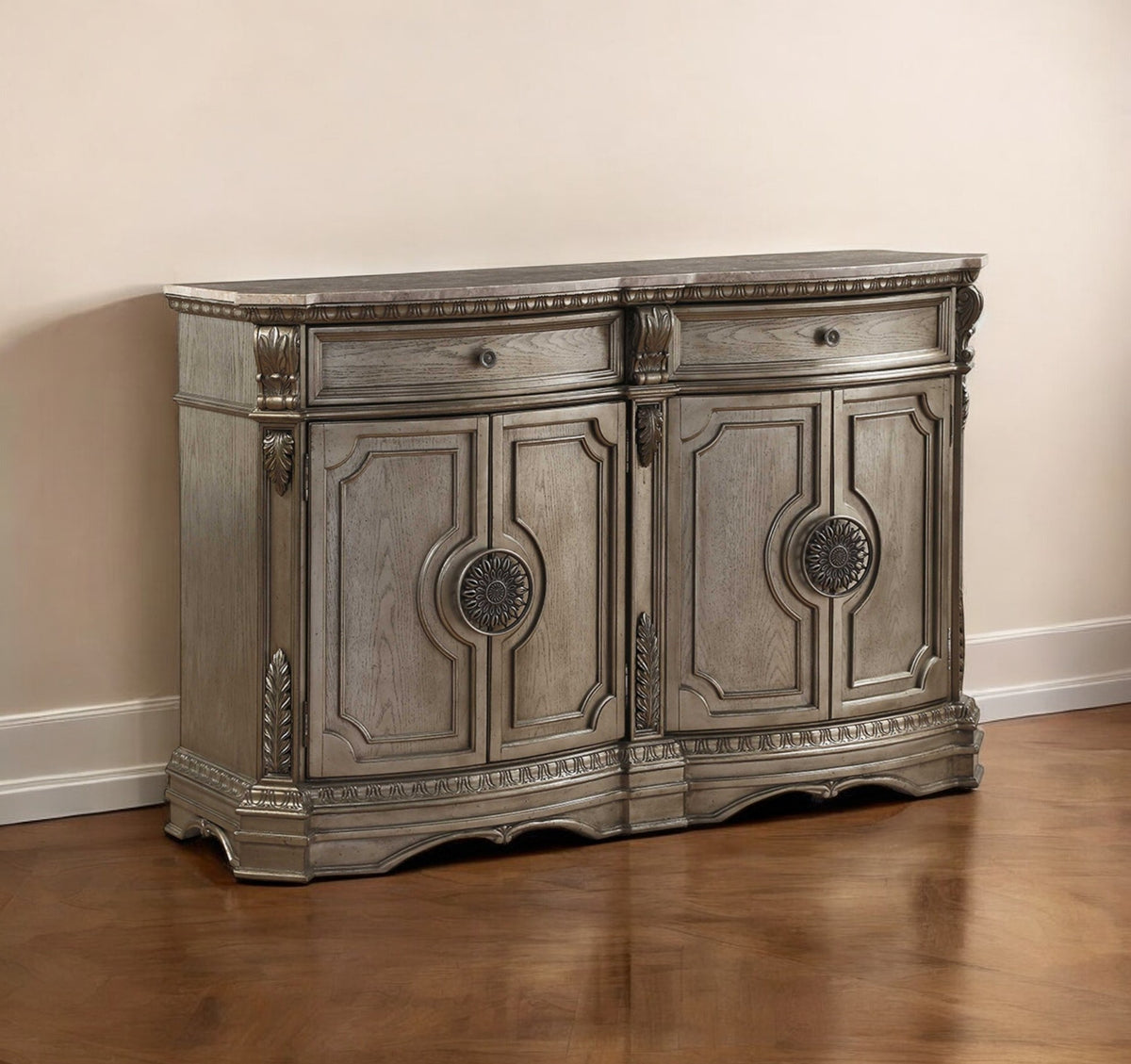 Champagne Solid Wood Two Drawer Server By Homeroots | Sideboards | Modishstore - 1
