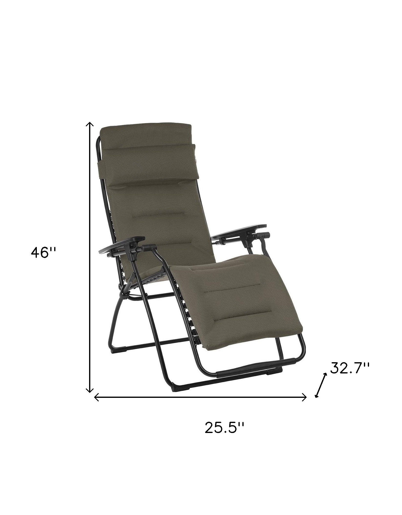 Gray Steel Outdoor Zero Gravity Chair with Gray Cushion By Homeroots | Outdoor Chairs | Modishstore - 5