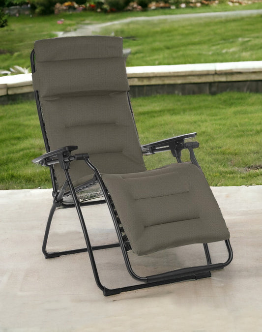 Gray Steel Outdoor Zero Gravity Chair with Gray Cushion By Homeroots | Outdoor Chairs | Modishstore - 1