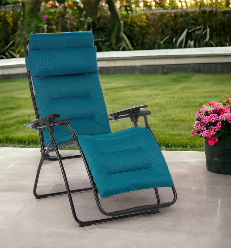 Blue Steel Outdoor Zero Gravity Chair with Blue Cushion By Homeroots | Outdoor Chairs | Modishstore - 1