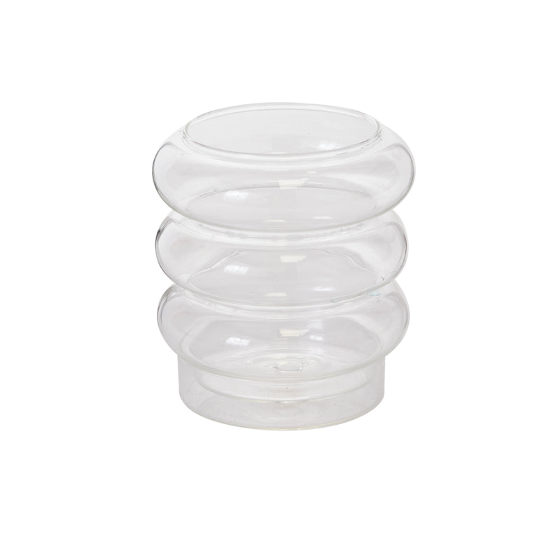 Stacked Rings Glass Pot with Saucer Set of 2 By Accent Decor | Planters, Troughs & Cachepots | Modishstore - 2