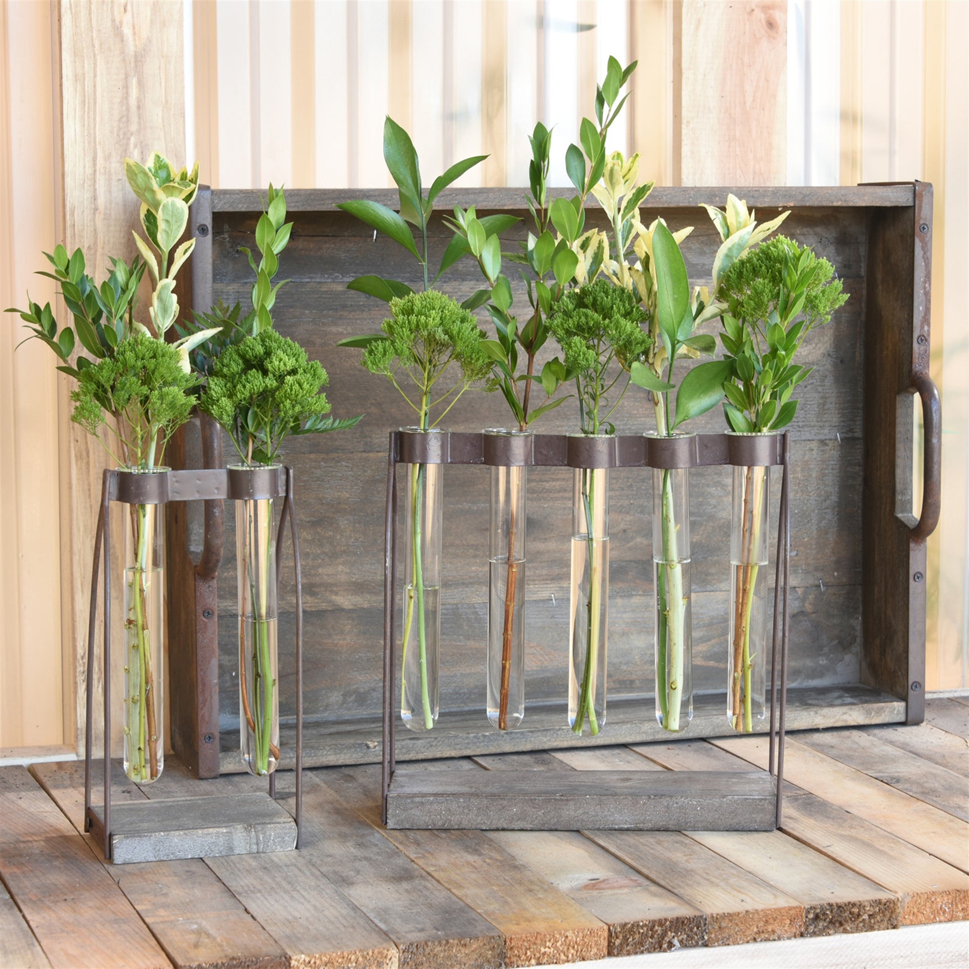 Mirabelle Quintuple Tube Vase, Wood, Iron & Glass Set Of 4 By HomArt | Vases | Modishstore - 1