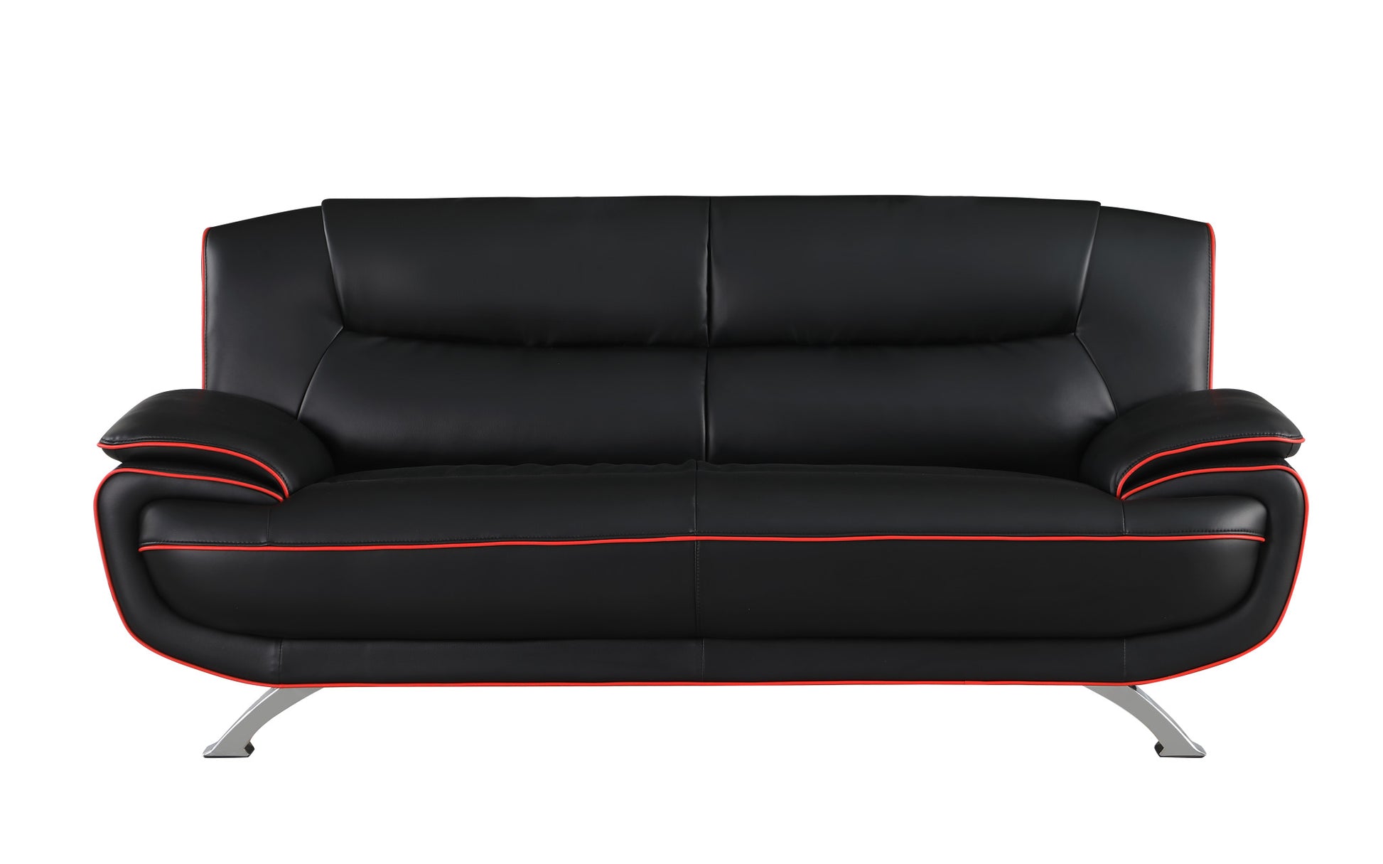 Black Leather Sofa With Silver Legs By Homeroots | Sofas | Modishstore - 2