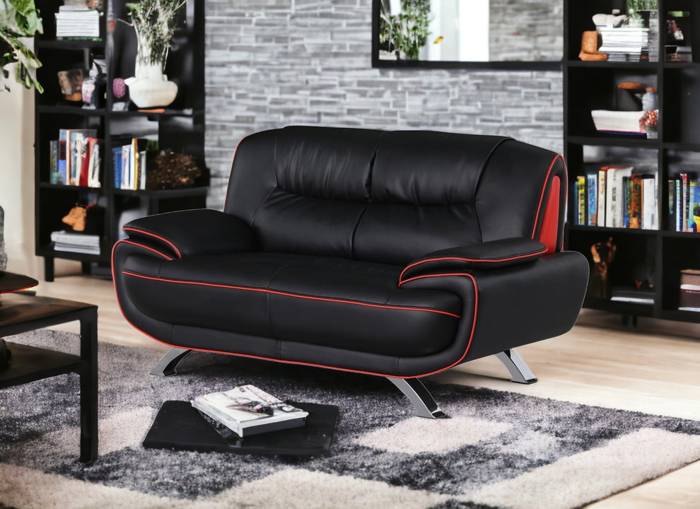 Black And Silver Faux Leather Loveseat By Homeroots | Loveseats | Modishstore - 2