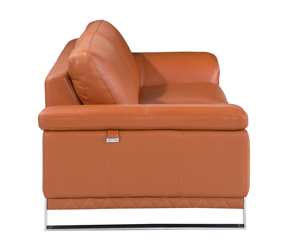Camel And Silver Genuine Leather Loveseat By Homeroots | Loveseats | Modishstore - 8