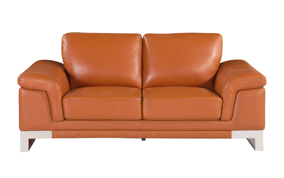 Camel And Silver Genuine Leather Loveseat By Homeroots | Loveseats | Modishstore - 4